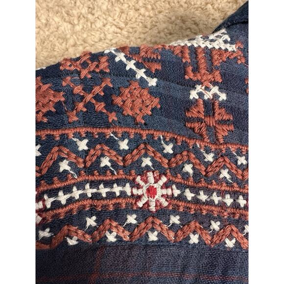 Johnny Was Workshop Navy Plaid Embroidered Floral Painter’s Smock Tunic Top Sz L - Picture 13 of 16